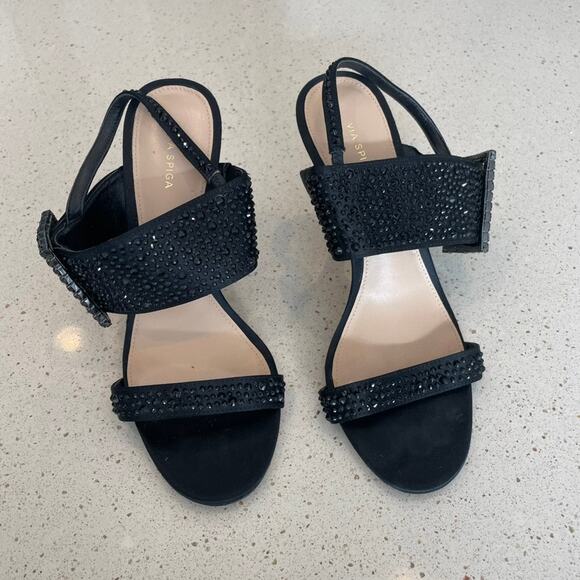 Via Spiga Shoes - Via Spiga Black Embellished Heels | Rhinestone Ankle Strap Sandals